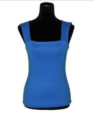 Cache Vintage Y2K Square Neck Stretch Tank Top Blue Sleeveless Fitted M
